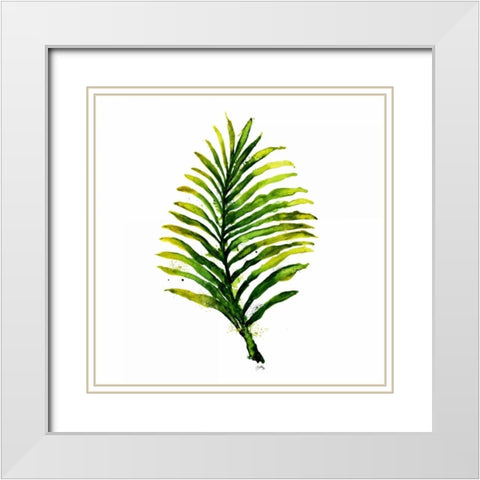 Green Leaves Square II White Modern Wood Framed Art Print with Double Matting by Medley, Elizabeth