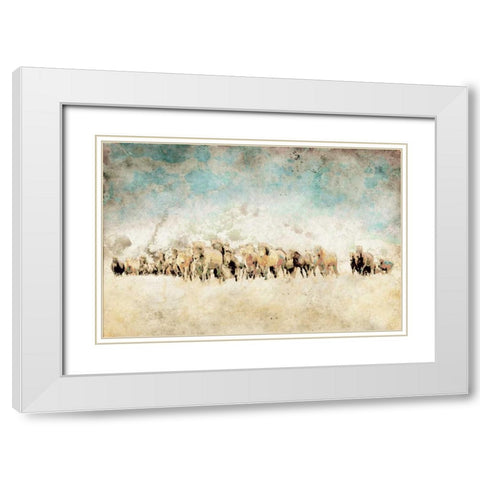 Roaming Horses White Modern Wood Framed Art Print with Double Matting by Mabat, Ynon