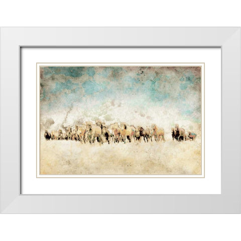 Roaming Horses White Modern Wood Framed Art Print with Double Matting by Mabat, Ynon