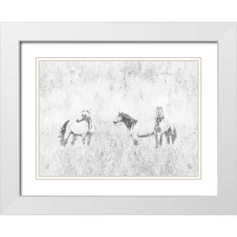 Horses In The Mist White Modern Wood Framed Art Print with Double Matting by Mabat, Ynon
