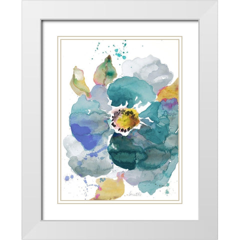 Watercolor Modern Blue Poppy White Modern Wood Framed Art Print with Double Matting by Loreth, Lanie
