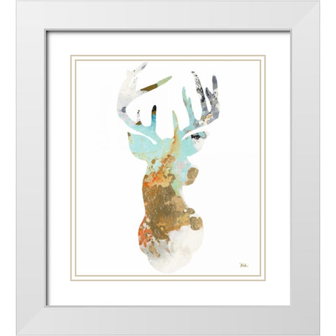 Gold Deer on Forest White Modern Wood Framed Art Print with Double Matting by Pinto, Patricia