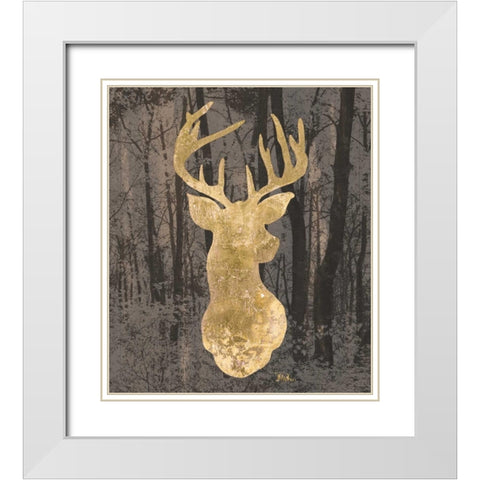 Gold Deer on Black White Modern Wood Framed Art Print with Double Matting by Pinto, Patricia