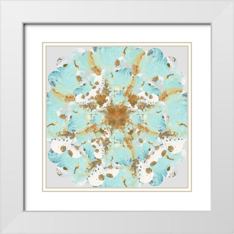 Aqua and Gold Splash White Modern Wood Framed Art Print with Double Matting by Pinto, Patricia