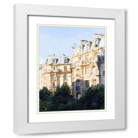 Watercolor Streets of Paris III White Modern Wood Framed Art Print with Double Matting by Navas, Emily