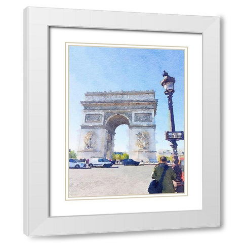 Watercolor Streets of Paris I White Modern Wood Framed Art Print with Double Matting by Navas, Emily