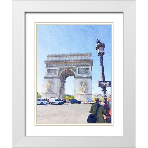 Watercolor Streets of Paris I White Modern Wood Framed Art Print with Double Matting by Navas, Emily