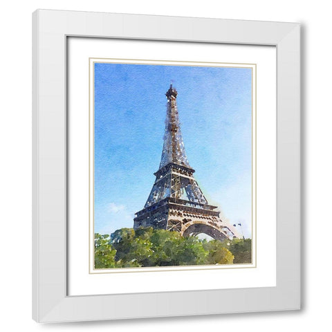 Watercolor Streets of Paris II White Modern Wood Framed Art Print with Double Matting by Navas, Emily