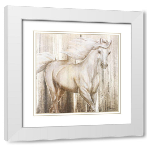 Horse on Grass Abstract White Modern Wood Framed Art Print with Double Matting by Hakimipour, Tiffany
