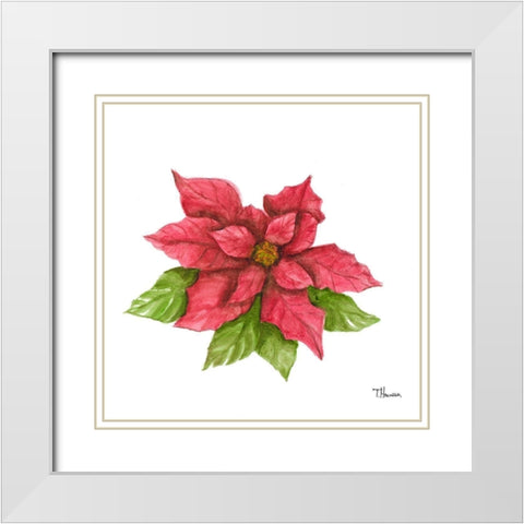 Poinsettia I White Modern Wood Framed Art Print with Double Matting by Hakimipour, Tiffany