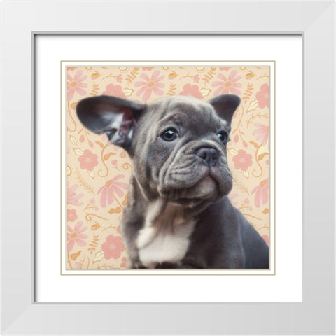Pondering Puppy White Modern Wood Framed Art Print with Double Matting by Josefina