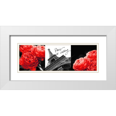 Eiffel Tower Red Roses White Modern Wood Framed Art Print with Double Matting by Navas, Emily