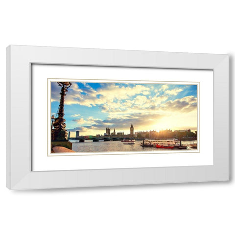 Thames River White Modern Wood Framed Art Print with Double Matting by Navas, Emily