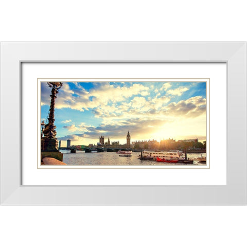 Thames River White Modern Wood Framed Art Print with Double Matting by Navas, Emily