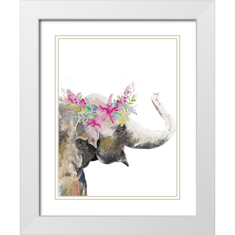 Water Elephant with Flower Crown White Modern Wood Framed Art Print with Double Matting by Pinto, Patricia