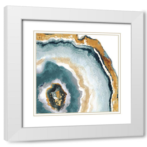 Teal and Gold Agate II White Modern Wood Framed Art Print with Double Matting by Pinto, Patricia