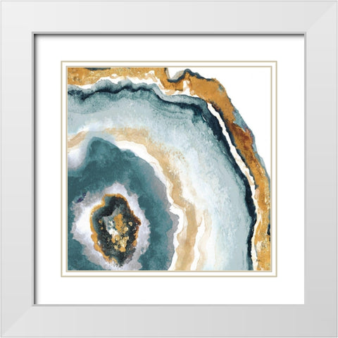 Teal and Gold Agate II White Modern Wood Framed Art Print with Double Matting by Pinto, Patricia