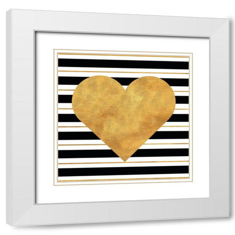 Golden Heart White Modern Wood Framed Art Print with Double Matting by SD Graphics Studio