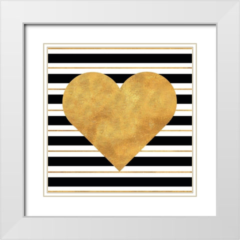Golden Heart White Modern Wood Framed Art Print with Double Matting by SD Graphics Studio