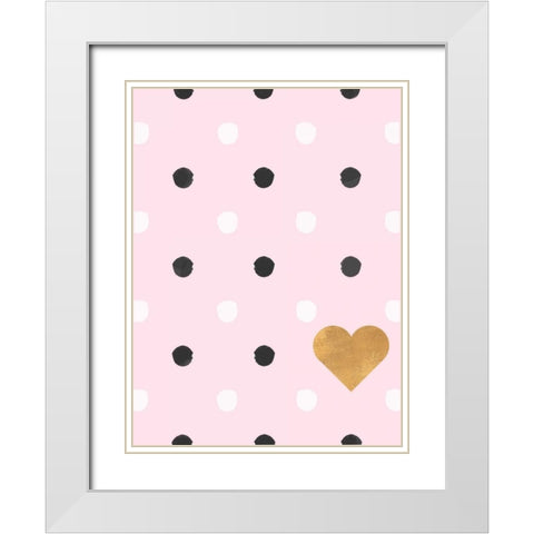 Heart White and Black Dots on Pink White Modern Wood Framed Art Print with Double Matting by SD Graphics Studio