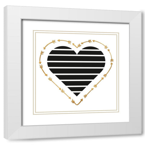 Heart Stripes and Gold Arrows White Modern Wood Framed Art Print with Double Matting by SD Graphics Studio