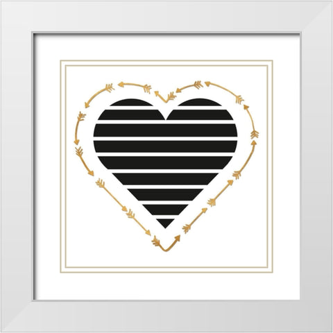 Heart Stripes and Gold Arrows White Modern Wood Framed Art Print with Double Matting by SD Graphics Studio