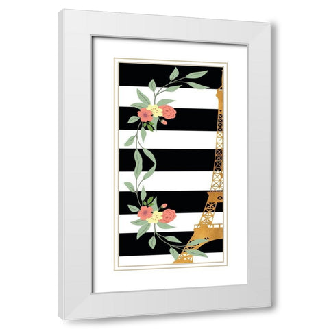 Eiffel on Stripes Panel I White Modern Wood Framed Art Print with Double Matting by SD Graphics Studio