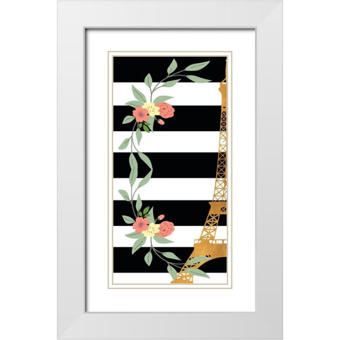 Eiffel on Stripes Panel I White Modern Wood Framed Art Print with Double Matting by SD Graphics Studio