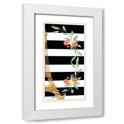 Eiffel on Stripes Panel II White Modern Wood Framed Art Print with Double Matting by SD Graphics Studio