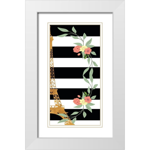 Eiffel on Stripes Panel II White Modern Wood Framed Art Print with Double Matting by SD Graphics Studio