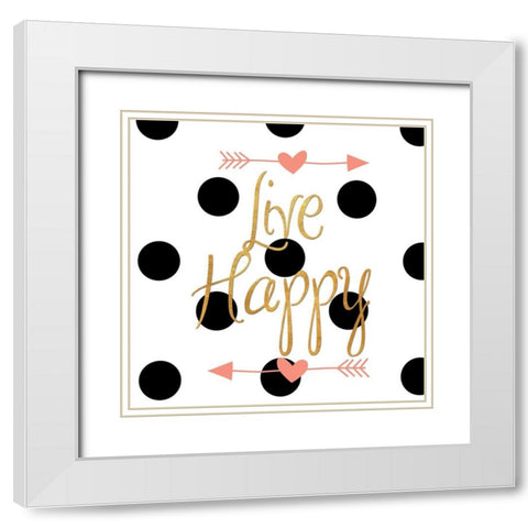 Live Happy White Modern Wood Framed Art Print with Double Matting by SD Graphics Studio
