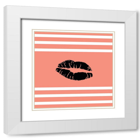 Lips White Modern Wood Framed Art Print with Double Matting by SD Graphics Studio