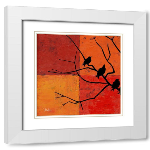 Three Birdies I White Modern Wood Framed Art Print with Double Matting by Pinto, Patricia