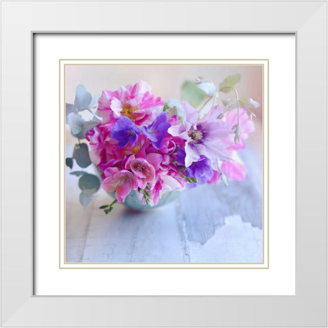 Violet Blooms White Modern Wood Framed Art Print with Double Matting by Gardner, Sarah