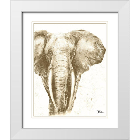 Muted Elephant White Modern Wood Framed Art Print with Double Matting by Pinto, Patricia