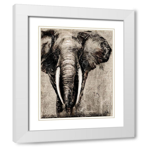 Elephant on Newspaper White Modern Wood Framed Art Print with Double Matting by Pinto, Patricia