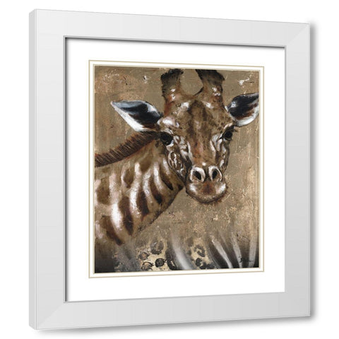 Giraffe on Print White Modern Wood Framed Art Print with Double Matting by Pinto, Patricia
