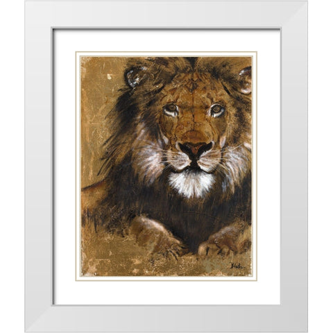 Gold Lion White Modern Wood Framed Art Print with Double Matting by Pinto, Patricia