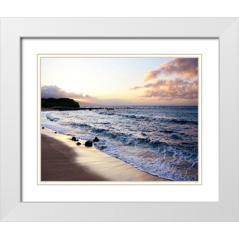 Sunset Beach White Modern Wood Framed Art Print with Double Matting by Nawrocke, Bruce