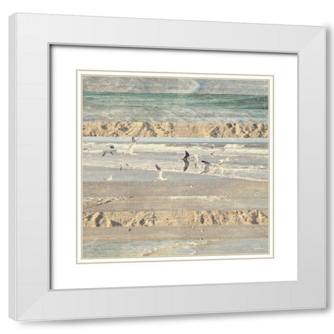 Flying Beach Birds II White Modern Wood Framed Art Print with Double Matting by Meneely, Dan