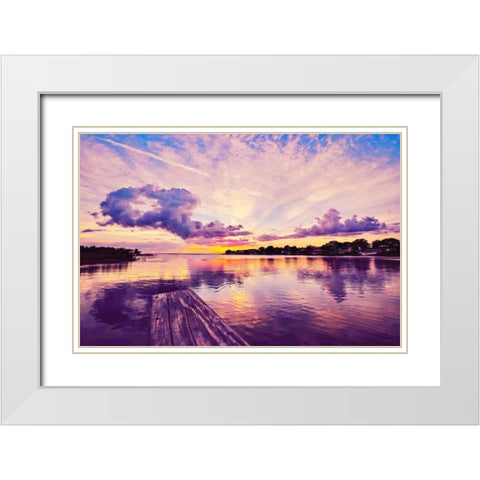 Sunset Dock White Modern Wood Framed Art Print with Double Matting by Bill Carson Photography