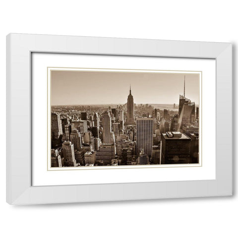 New York Sepia View White Modern Wood Framed Art Print with Double Matting by Bill Carson Photography