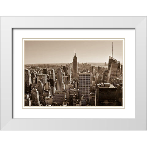 New York Sepia View White Modern Wood Framed Art Print with Double Matting by Bill Carson Photography