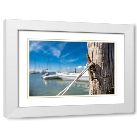 Secure Mooring White Modern Wood Framed Art Print with Double Matting by Bill Carson Photography
