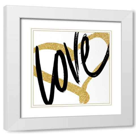 Gold Heart Black Script Love White Modern Wood Framed Art Print with Double Matting by SD Graphics Studio