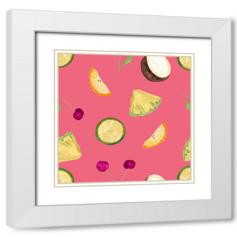 Cherries Pattern on Pink White Modern Wood Framed Art Print with Double Matting by James, Nola