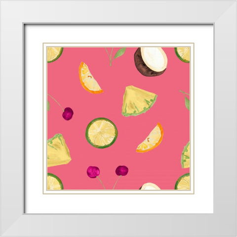 Cherries Pattern on Pink White Modern Wood Framed Art Print with Double Matting by James, Nola