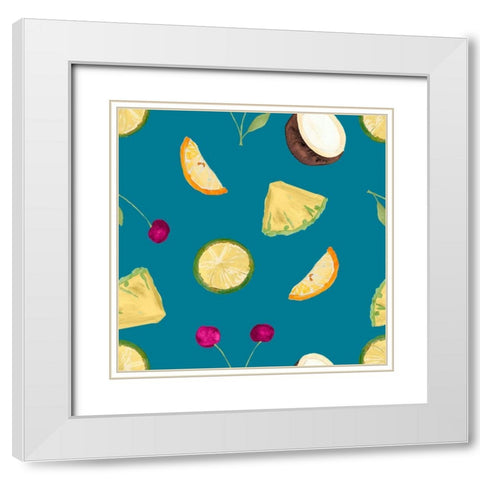Fruit Pattern on Teal White Modern Wood Framed Art Print with Double Matting by James, Nola