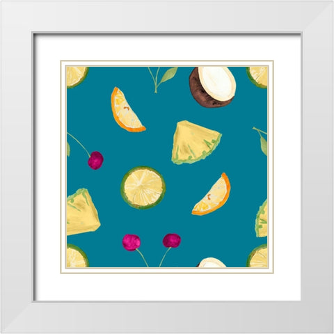 Fruit Pattern on Teal White Modern Wood Framed Art Print with Double Matting by James, Nola