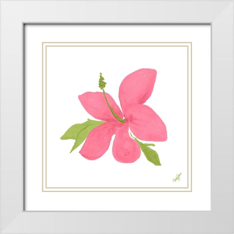 Pink Hibiscus White Modern Wood Framed Art Print with Double Matting by James, Nola
